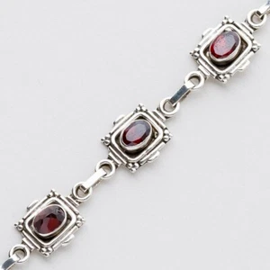 Silver Bracelet 925 Red Stones 16cm 12.77g - Picture 1 of 6