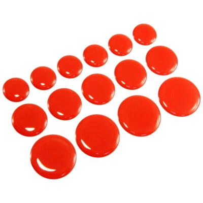 EJ PARTS 16 21 27 mm Red Round Stickers Set Decal Gloss Domed Gel Resin Self Adhesive