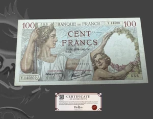France 100 Francs 1940 Sully type 1939 VF+ folds, pinholes, stains. - Picture 1 of 4
