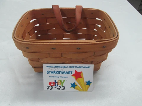 Longaberger Basket 1999 Hanging mini wooden leather 7 x 4 1/2 x 4   83 23 Cover