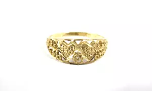 10K Yellow Gold Filigree Double Heart Ring Size 7 - Picture 1 of 6