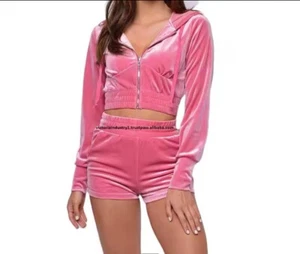 Breathable Two Piece Set Cotton Clothing Velvet Sweat Short And Zipper Sweats - Picture 1 of 7