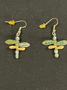 Handmade Alaska - Dragonfly Natural Stone Earrings - Alaska Native Art - Picture 1 of 7