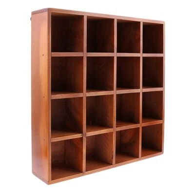 Wooden Storage Cabinet 16 Small Grids Design Sturdy Wall Mounted Display Shelf - Image 1 of 4
