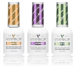 Triple Vitamin Dip Powder Nail Liquid Set - Gel Base Activator Gel Top Set 3 - Picture 1 of 5
