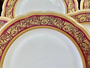 Set Of 9 Bernardaud Limoges Vendome Crimson Red Gold Dinner Plates 10” Mint! - Picture 1 of 10