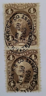 [RAS] #R20c PAIR Scott US 1862-71 First Issue Revenue 1865 NYCentral RR  SOTN - Image 1 of 4