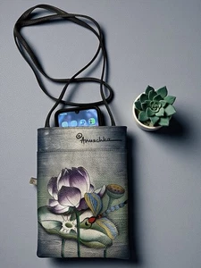 RAR Anuschka Tranquil Pond Umhängetasche handbemalt Leder Doppelreißverschluss 6x8 - Bild 1 von 16