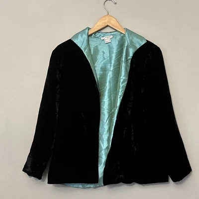 Chaqueta Grace Chuang New York S Frente Abierto Seda Verde Azulado Negro Blazer Foto 1 de 4