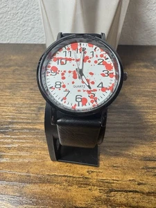 Reloj de cuarzo personalizado Mod pintado a mano esfera “salpicaduras de sangre” ¡Batería nueva funcionando! - Imagen 1 de 11