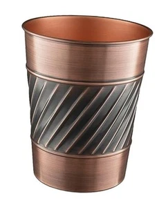 39628 Handcrafted, Wave Embossed, Metal Wastebasket Trash Can for Home Office - Picture 1 of 8