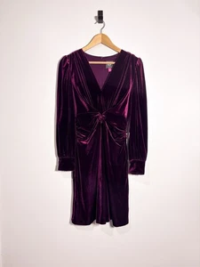Vince Camuto weinrot Samt Twist Front Langarm Kleid Größe 8 - Bild 1 von 7