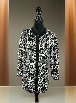 Cárdigan largo con botones Isaac Mizrahi Live floral cachemira negro blanco talla XXS Foto 1 de 4