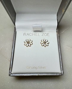 Rachel Zoe 925 Sterling Silver White Daisy Stud Earrings New In Box - Picture 1 of 4