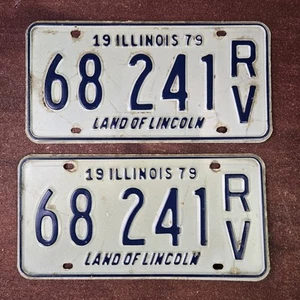 1979 Illinois License Plate Matching #68 241 RV Land of Lincoln White Vintage - Picture 1 of 6