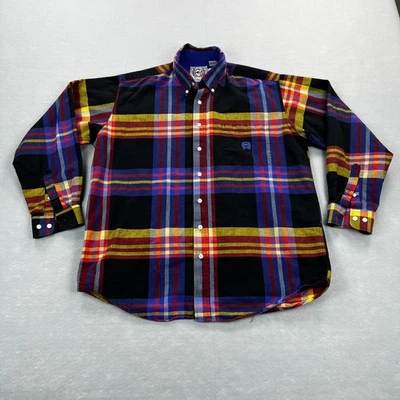 Camisa Cinch Masculina Grande Preta Multicolorida Xadrez Botão Manga Longa Algodão - Imagem 1 de 4