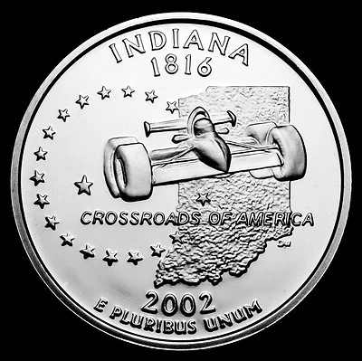 2002 S  Indiana State Mint Silver Proof ~ Statehood Quarter from U.S. Proof Set  - Image 1 of 2