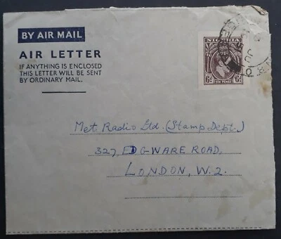 SCARCE 1951 Nigeria 6d Stamped Air Letter cancelled Ibadan to London - Image 1 of 3