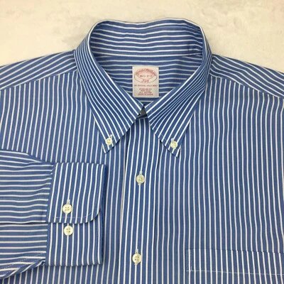 Camisa de vestir Brooks Brothers para hombre 16,5-2/3 azul con rayas blancas 346 sin hierro Foto 1 de 4