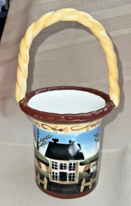 Young’s Heartfelt Kitchen Farmhouse Village Basket Ceramic Candle Holder - Picture 1 of 8