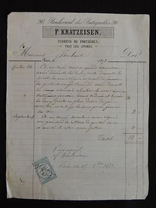 Facture Ferreur de portières voiture. bld batignolles Paris. F.KRATZEISEN. 1873 - Picture 1 of 1