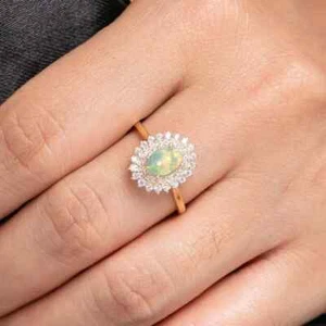 14KSolid Gold Opal Engagement Ring Art Deco Natural Opal Jewelry Anniversary Gif - Picture 1 of 6