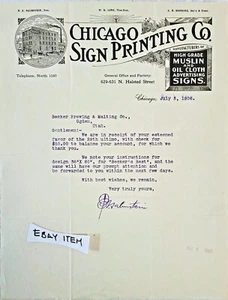 1906 CHICAGO membrete publicitario CHICAGO LETRERO IMPRESIÓN CO. SALMSTEIN ERNECKE - Imagen 1 de 1