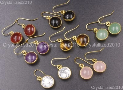 Pendientes enchapados en oro de 18k con colgante de chakra curativo de caramelo redondo de piedras preciosas naturales Foto 1 de 4