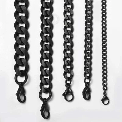 3/5/7/9/11mm Mens Black Stainless Steel Cuban Curb Link Chain Necklace 18-26" - Image 1 of 4