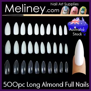500Pc Long Almond Full Cover Nails Stiletto Pointy False Fake Acrylic Gel supply - Picture 1 of 8