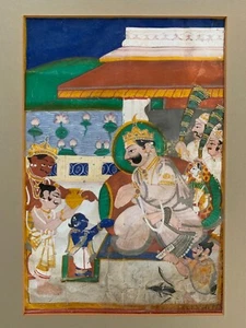 circa 1800 Signed Painting of Vishnu at Court Darbar Scene Indian Jaipur Framed - Picture 1 of 24