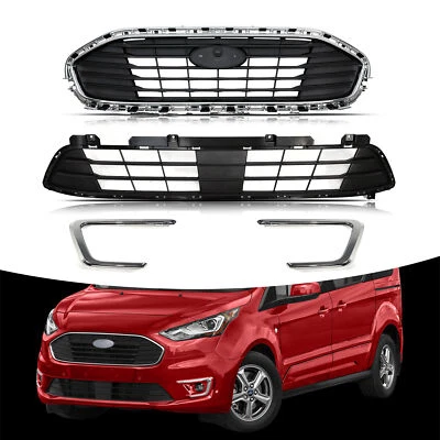 For 2019-2021 Ford Transit Connect Upper & Lower Grille & Fog Light Trim Molding - Image 1 of 4