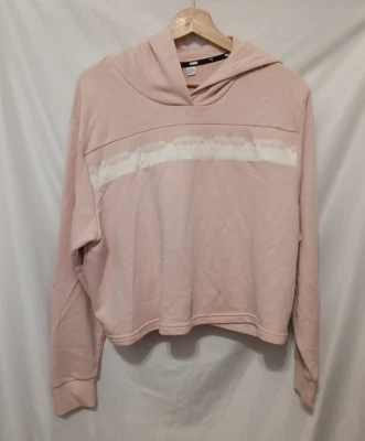 PUMA Amplified Cropped Hoodie Women Large Lotus Pink White - Image 1 of 4