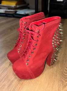 Jeffrey Campbell Lita Havana Boots Heels Spike Red Platform Size 5M - Picture 1 of 8