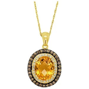 Le Vian 14K Honey Gold Citrine Chocolate & Vanilla Diamond Pendant - Beautiful - Picture 1 of 10