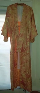 VINTAGE JAPANESE ALL SILK KOMONO ORANGE W/ ROSES FULL LENGTH 5' 2" TALL - Picture 1 of 2
