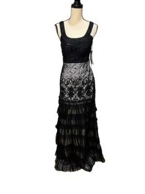 Sue Wong Nocturne Black White Tulle Beaded Soutache Appliques Dress Size 4 - image 1 of 3