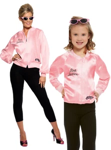 Pink Ladies Jacket Ladies Grease Fancy Dress T Bird Licensed Costume Girls 80s - Picture 1 of 15