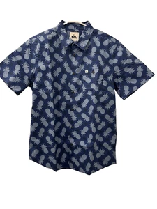 Quiksilver Men's Floral Print Short Sleeve Button-up Blue Shirt Size L - Picture 1 of 9