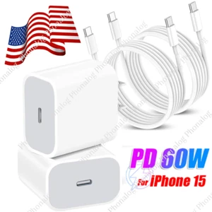 2 PACK For iPhone 15 16 Pro iPad Samsung 20W USB-C Fast Charger PD Type-C Cable - Picture 1 of 16