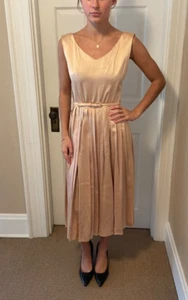 Vintage 1950s Gay Gibson Peach Fit & Flare Dress w/Pleats & Draped Back Size S - Picture 1 of 5