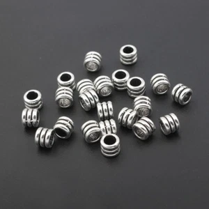 100x Tibetan Silver Striped Sliders Spacer Beads fit 4mm Round Leather Cord - Picture 1 of 6