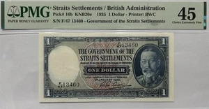 Straits Settlement 1935 $1 Rare This Grade  Graded Choice EF PMG 45 Pick 16b - Bild 1 von 4