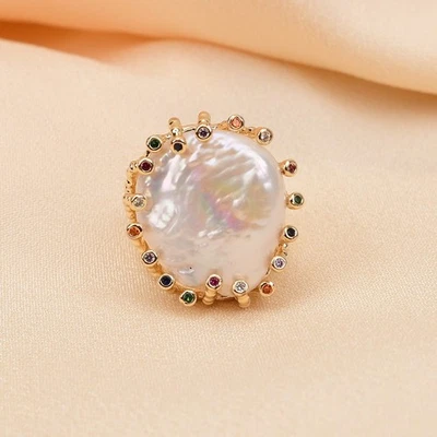 Mezcla de colores circonita cúbica pavimentados naturales blancos anillos de perlas para dama joyería navideña Foto 1 de 4