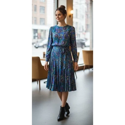 Vestido Jessica Howard Paisley Manga Larga Midi Modesto Cottagecore EE. UU. Talla 8 De Colección Foto 1 de 4