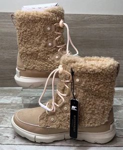 Sorel Winter Boots Youth Size 5 Explorer Cozy Canoe Brown Suede Faux Fur NIB - Picture 1 of 17