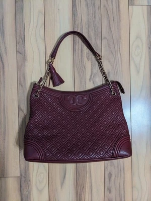 Tory Burch Fleming Quilted Leather Top Zip Shoulder Bag In Burgundy - Image 1 of 4