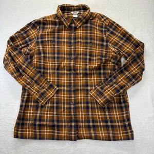 Duluth Shirt Women’s L Orange Plaid Free Swingin Flannel Long Sleeve Button Up - Picture 1 of 11