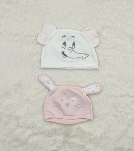 Baby Girls 2 Hats Bundle Cotton Character Bunny Elephant F&F Disney 0-3 Months - Picture 1 of 3
