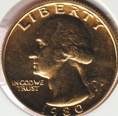 Very Nice 1980 US Washington 24k Gold Plated Quarter Dollar Collection Coin USA - Image 1 of 2